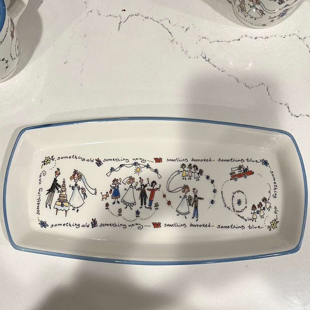 Wedding mugs (2) and plate